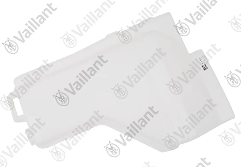 Weißer Speicherbehälter von Vaillant, in rechteckiger Form, mit Griff und abgerundeten Kanten, für die Verwendung in Heizsystemen.